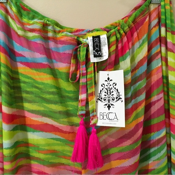 New Becca Cover Up Womens Large Green Pants High Slit Beach Swim Tassels - Picture 5 of 6